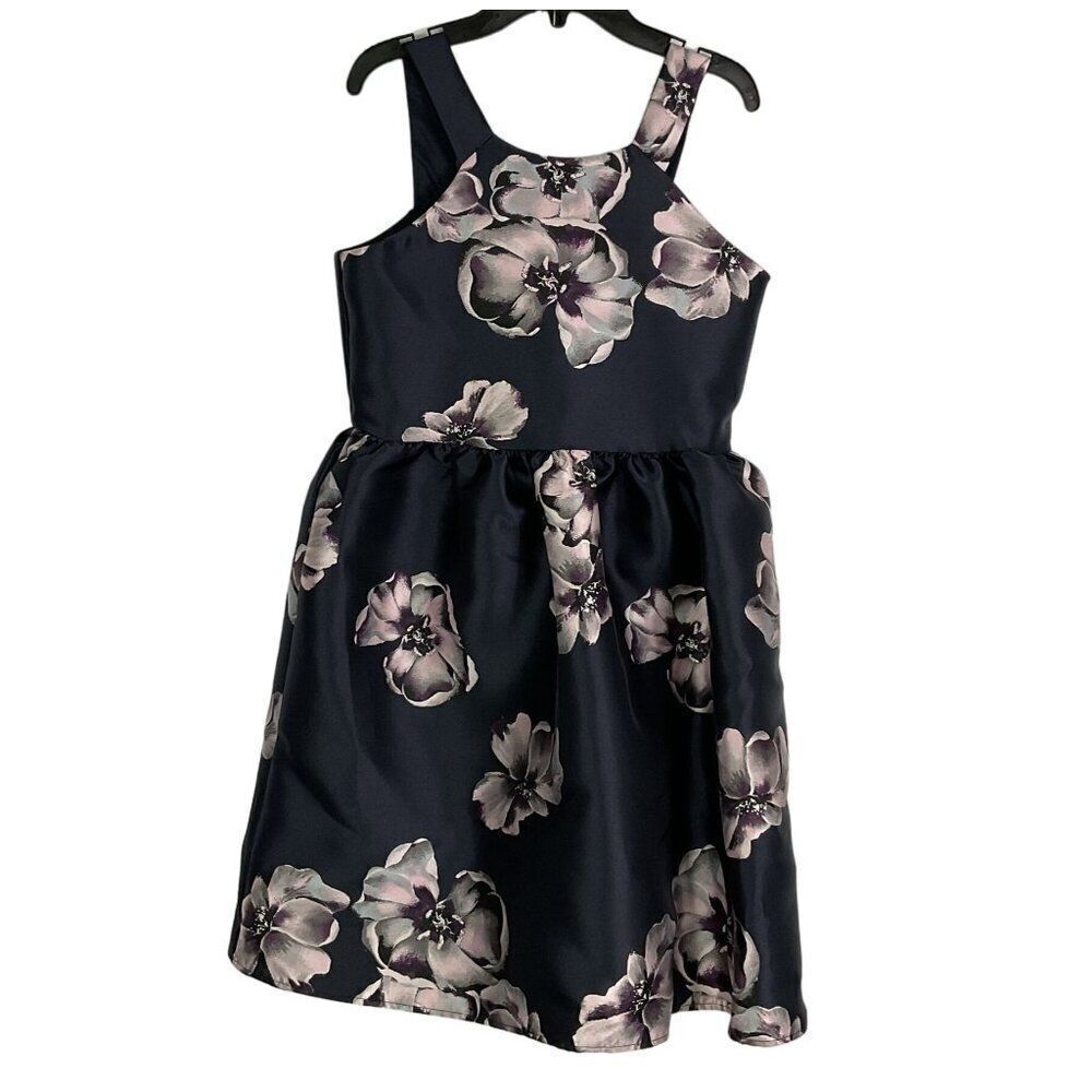 Poppies And Roses Girls Size 16 Navy Blue w/Pink/Purple/Gray Floral Print, NWT
